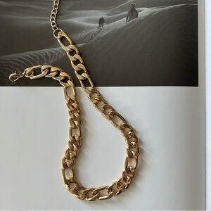 Gold Tone Figaro Curb Chain Necklace